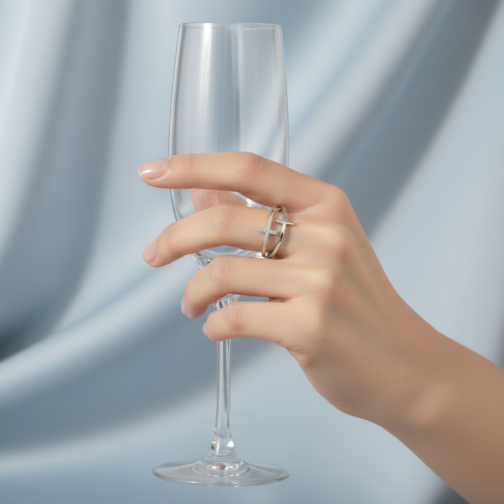 Adjustable Double Band Cross Ring