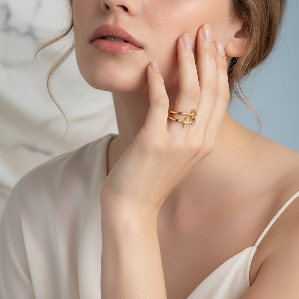 Adjustable Double Band Cross Ring